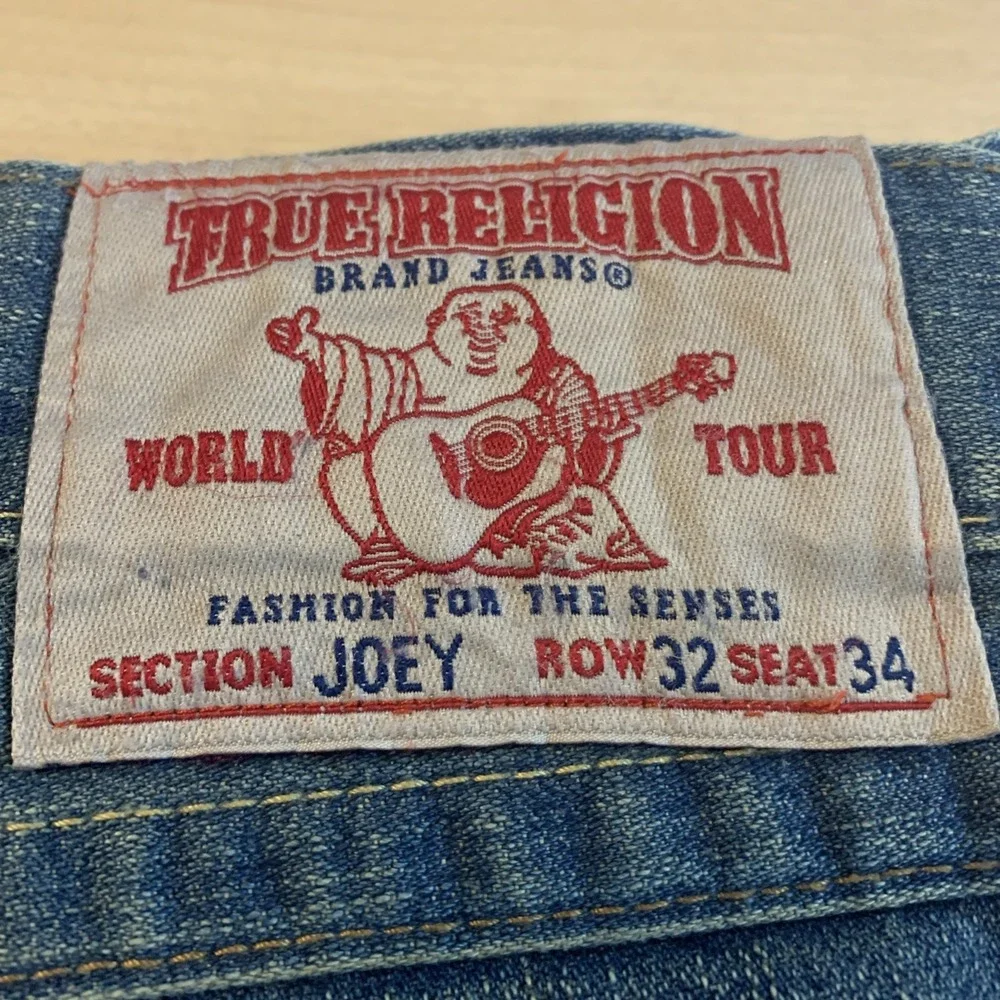 True Religion Flare Twisted Buddha Graphic embroidered‎ pocket USA Y2K